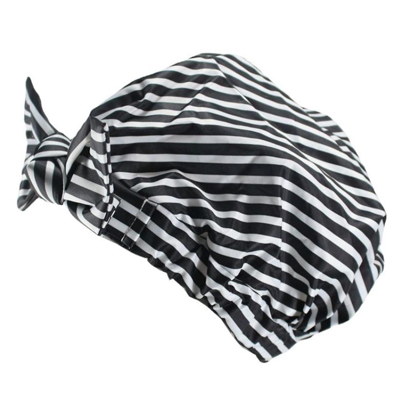 Brand new revised full circle elastic adjustment printed waterproof shower cap bow strap round hat