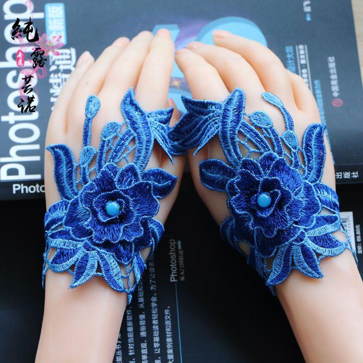 

Вышитые перчатки летние тонкие короткие эластичные кружевные наручные перчатки для женщин дышащий чехол для запястья wrist about 16 cm синий