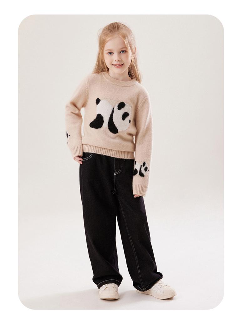 Kinder-Rollkragen-Kaschmirpullover mit Panda-Design für Herbst & Winter