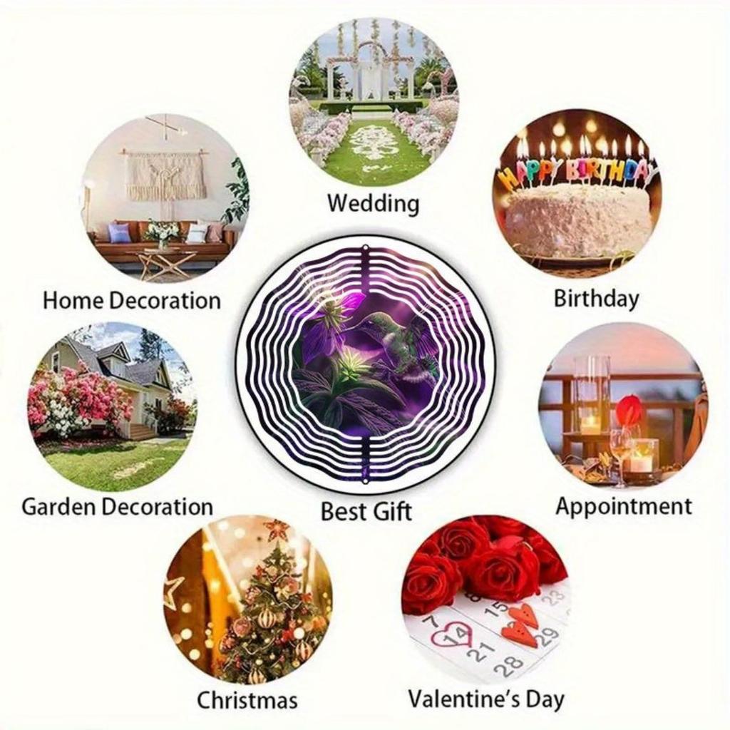 Diligent Hummingbird 2D Wind Spinner Metal Hanging Rotating Ornament for Indoor Outdoor Garden Decor No Power Required Easy to Install