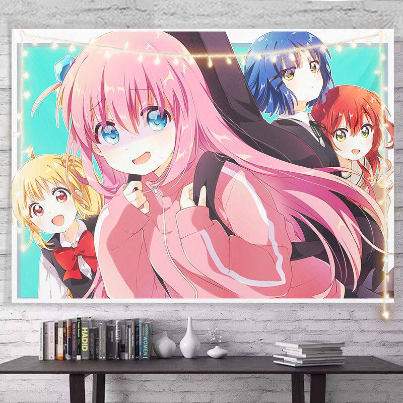Kessoku Band Anime Wandkleed, B-Bocchi The Rock! Wanddecoratie, Kleurrijke Meisjespersonages Kamerdecoratie Voor Fans