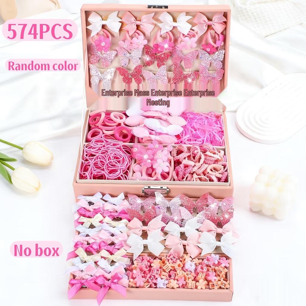 Set de Accesorios para el Cabello Rosados de 574 Piezas: Lindos Pinzas de Lazo y Gomas Elásticas de Alta Elasticidad para Niñas