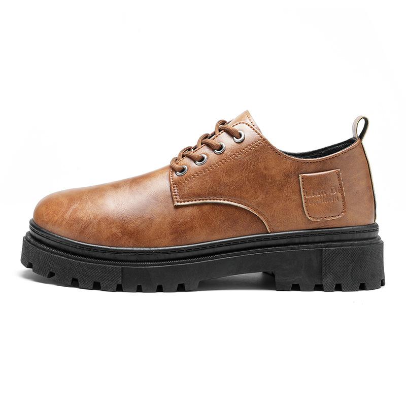2025 Autumn New Men's Leather Shoes Fashion Trend Versatile British Style Men's Shoes Platform Low-top Casual Shoes