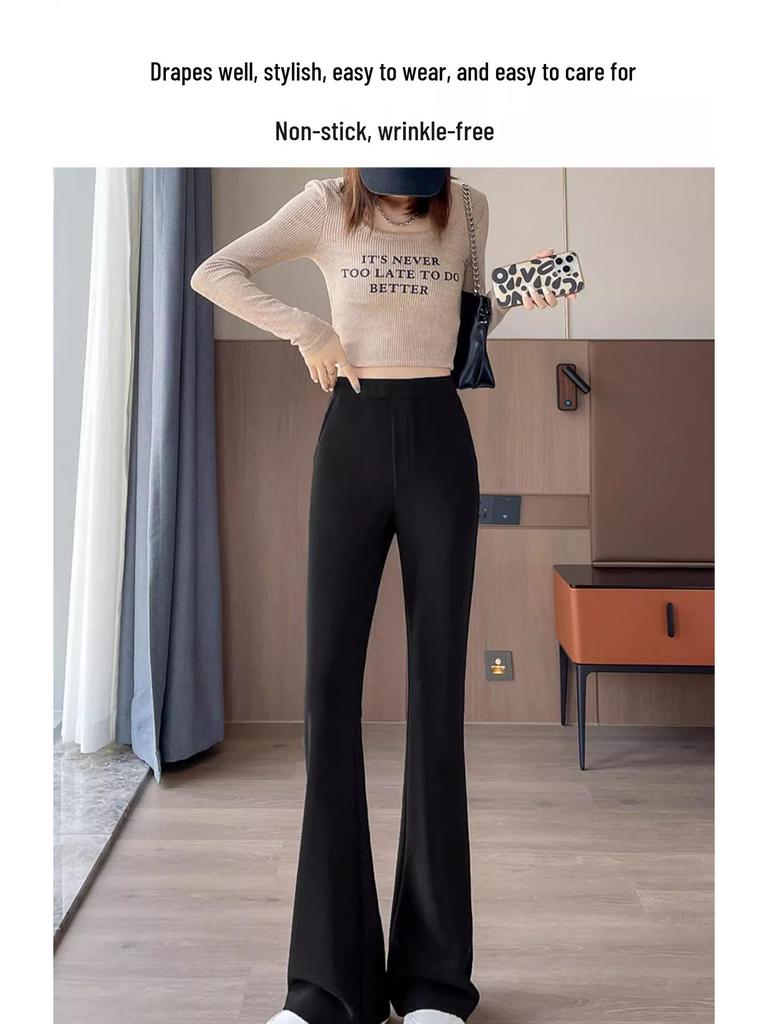 Women's 2025 High Waist Micro Flare Black Pants - Slimming, Elastic, Drape Design for Summer