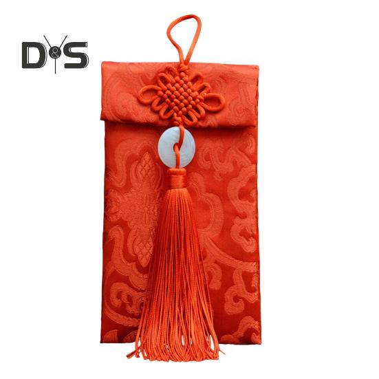 Plic roșu din mătase artificială Nuntă chinezească Buzunar roșu Lucky Money Hongbao Card Plic pentru numerar cu nod chinezesc pentru nunta la Festivalul de primăvară de Anul Nou
