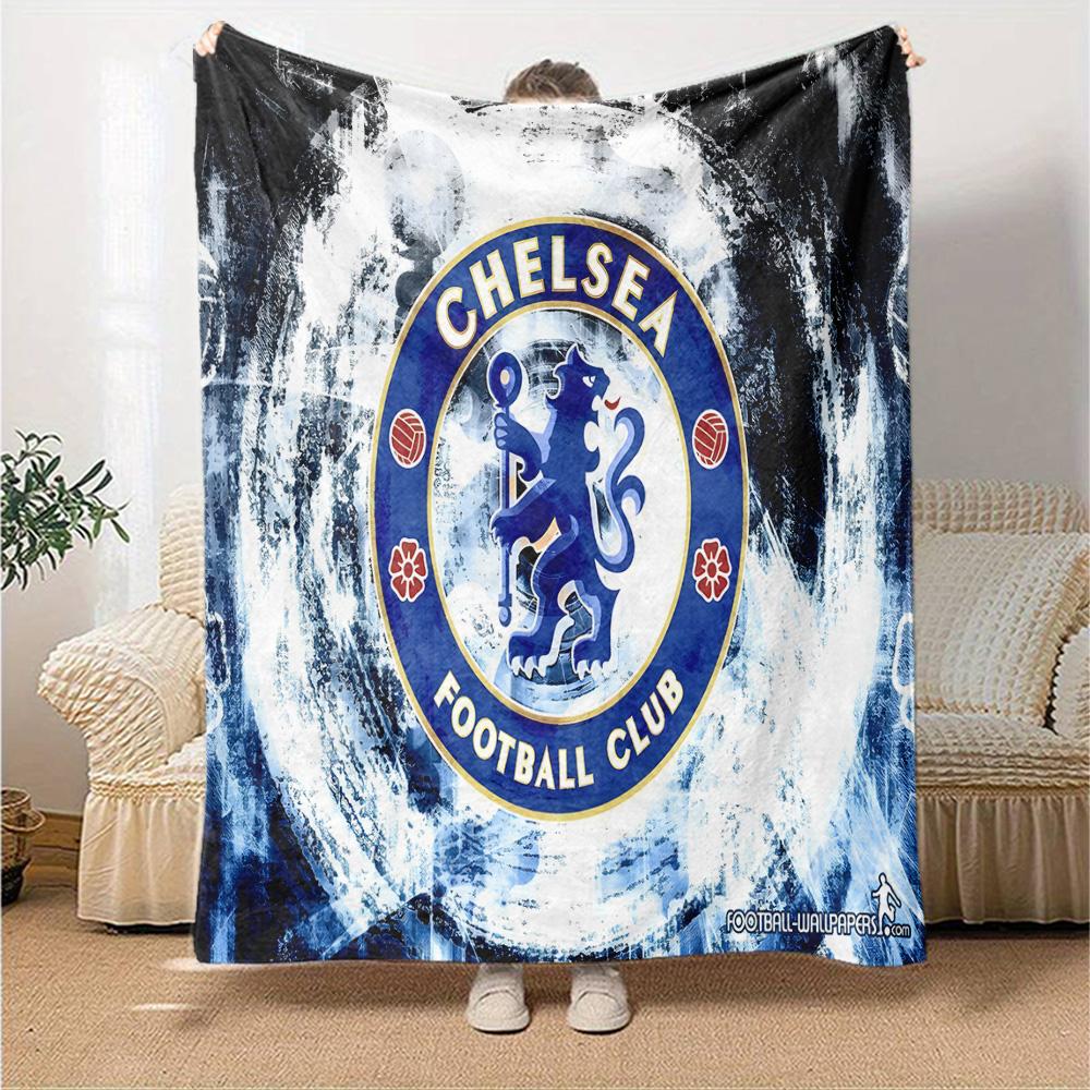Chelsea Football Club Crest Flannel Blanket, Soft Polyester, Modern Design, All-Season for Camping, Travel, Gifts for holidays or birthdays