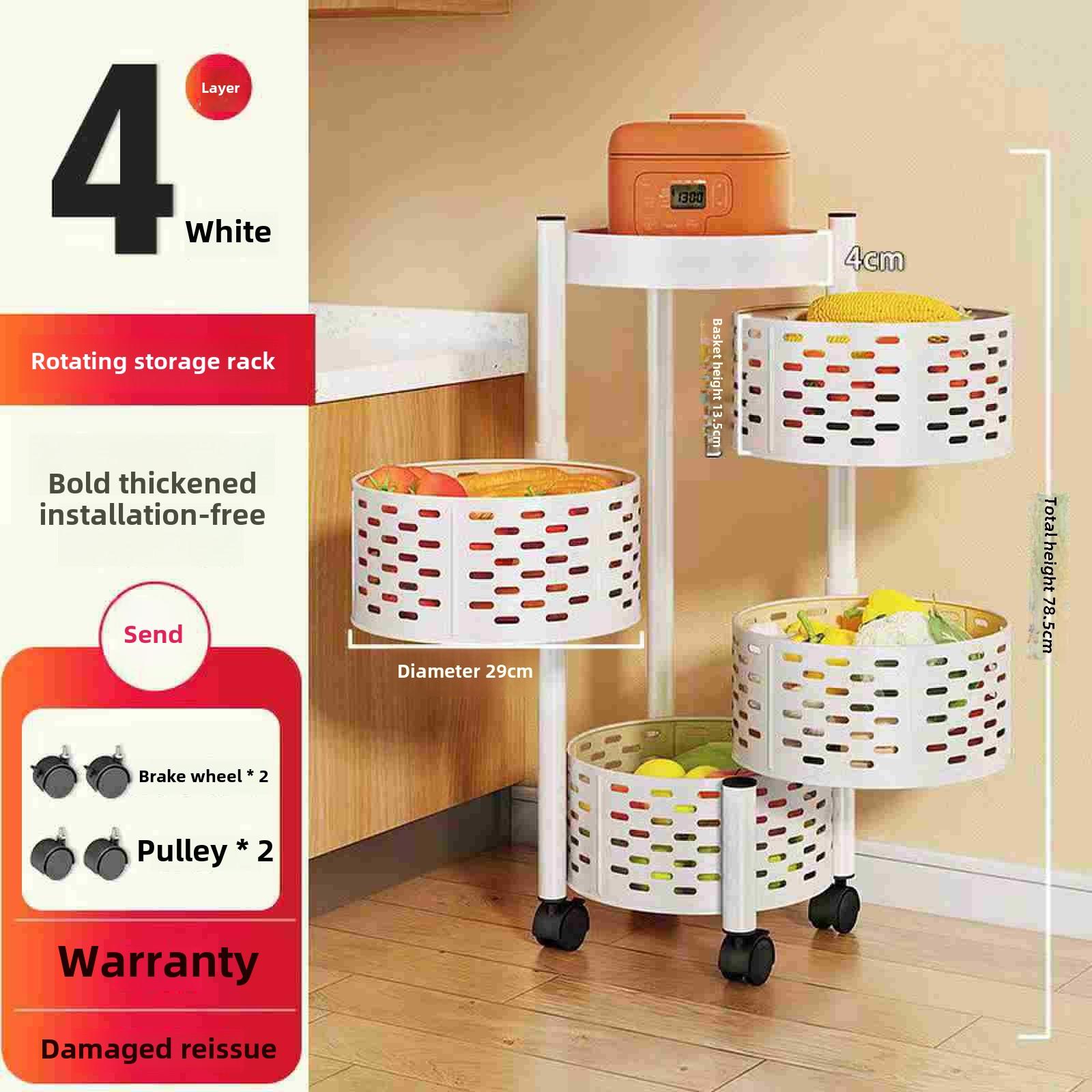 

Многоуровневая тележка для хранения на колесиках, кухонный органайзер, подставка, хозяйственная тележка с колесами для домашней кухни, гостиной Round, 4-layer белый
