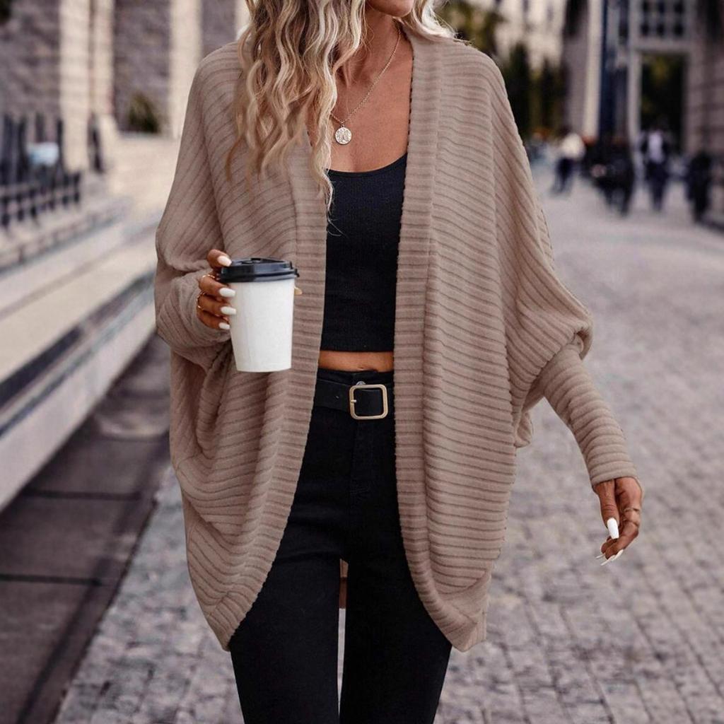 Women's Solid V-neck Loose Knit Cardigan, Autumn Winter Long Sleeve Casual Sweater Coat For European American