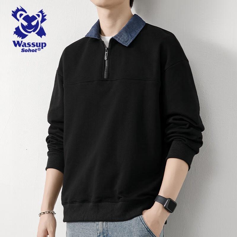 Wassup Sohot Men's Half-Zip Long-Sleeve Polo Sweatshirt