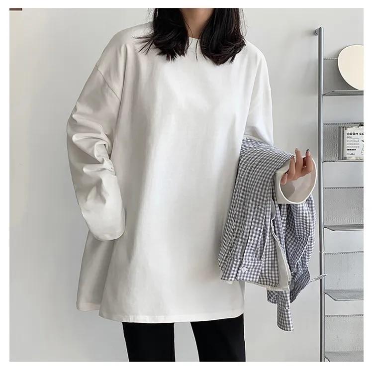 100% Cotone 20224 Primavera Nuovo Maglietta a Maniche Lunghe Donna Maglietta Basic Maglietta Oversize Donna Casual Girocollo Maglietta Donna Taglia USA