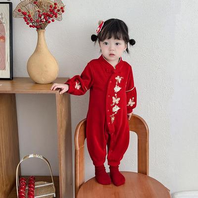 Podzimní novorozenecká dívčí dupačka v čínském stylu a narozeninové šaty harémový outfit