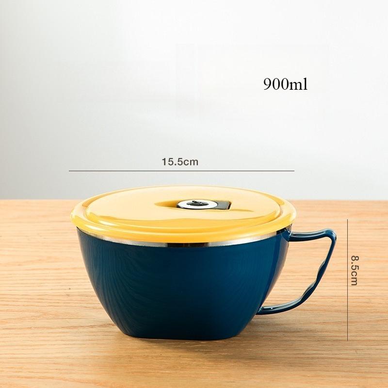 304 Stainless Steel Bowl with Handle Solid Color Anti Scalding Instant Noodles Mixing Bowl Kitchen Tableware Food  Accessory, 1pc
