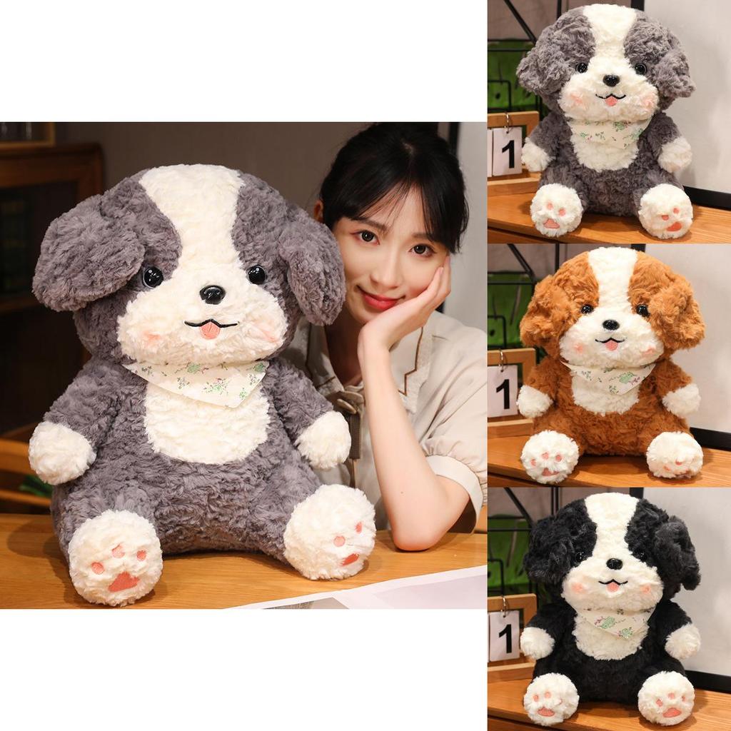 Cute Border Collie Plush Toy Dog With Scarf Decoration For Childrens Birthday Gift