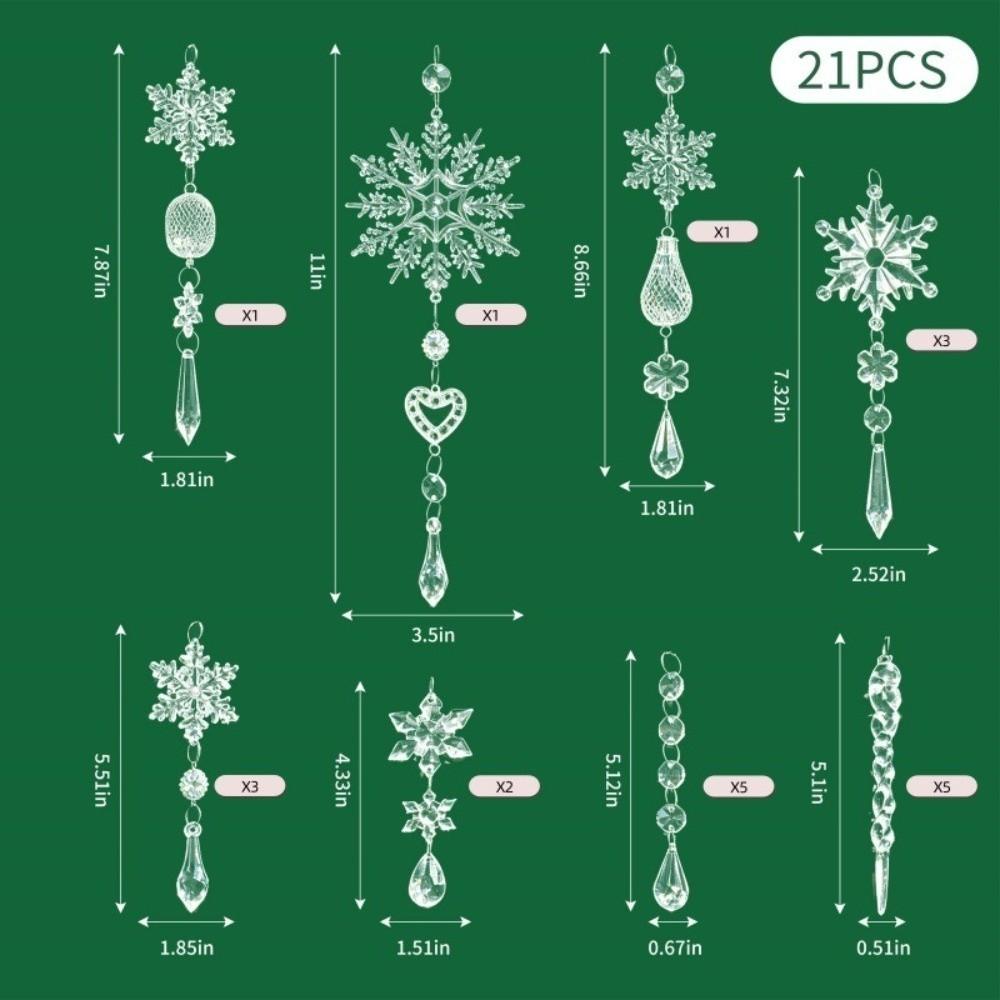21pcs Acrylic Hanging Christmas Ornaments Transparent Christmas Decorations Holiday Home Decor