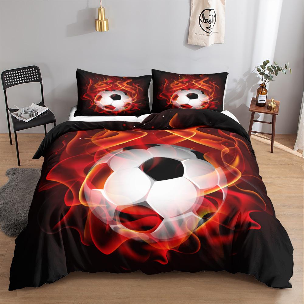 Soccer Duvet Cover Twin Football Kids Bedding Set Soft 3D Quilt Cover Boys Teens Football Lovers King Polyester Comforter Cover