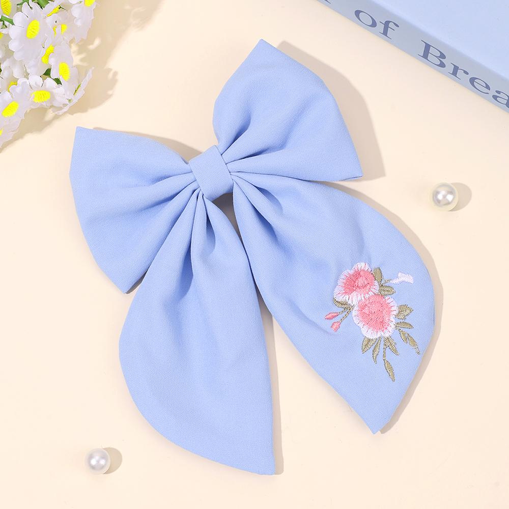 Flower Bow Hair Clips Sweet Pink Bee Floral Handmade Embroidery Bownot Barrette For Girls Children Daliy Heawear Accessories