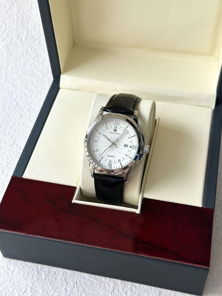 Elegant Men's Quartz Watch with Calendar - Waterproof Leather Strap