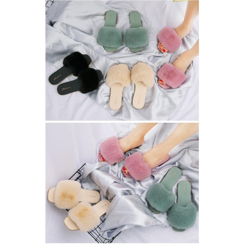 Women's Faux Fur Slides Fashion Flat Open-toe Slippers