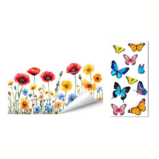 Glass Sticker Peel Stick Static Window Film Vibrant Color Spring Flowers Butterflies Pattern Window Decal Home Decor