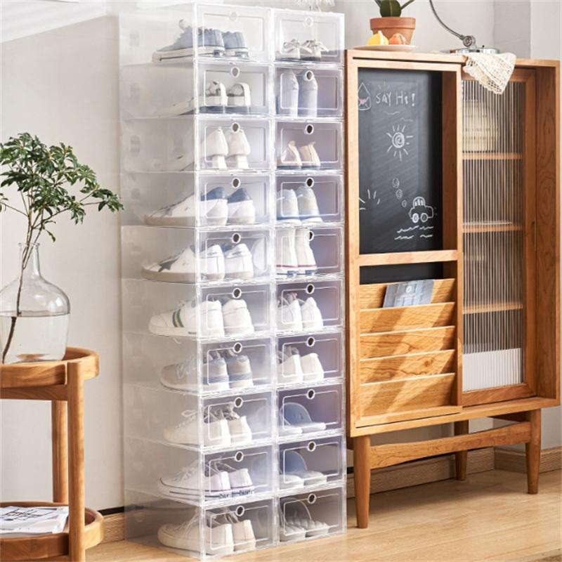 1/2/6PCS Dustproof Foldable Transparent Shoes Case Storage Box Thickened Drawer Case Shoe Boxes Stackable Box Shoe Organizer