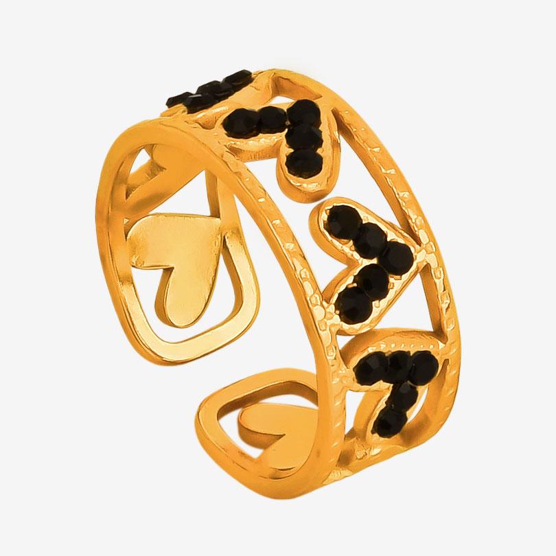 

1/2pc Rhinestone Black/Transparent Heart Ring Open Stainless Steel Rings For Women Men Accessories y2k Girl Fashion Jewelry Gift adjustable