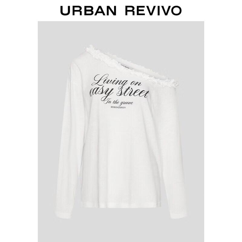 

UR2026 Women s Urban Print One-Shoulder Ruffle T-Shirt S