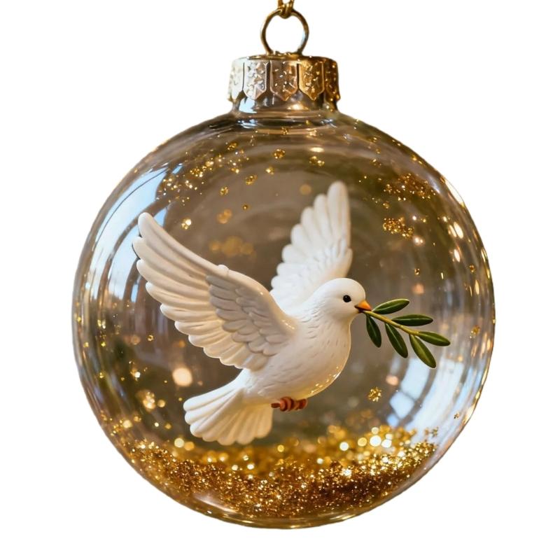 Nature Bird Pattern Clear Acrylic Round Ball Hanging Ornament Ideal For Christmas Collectibles And Interior Styling