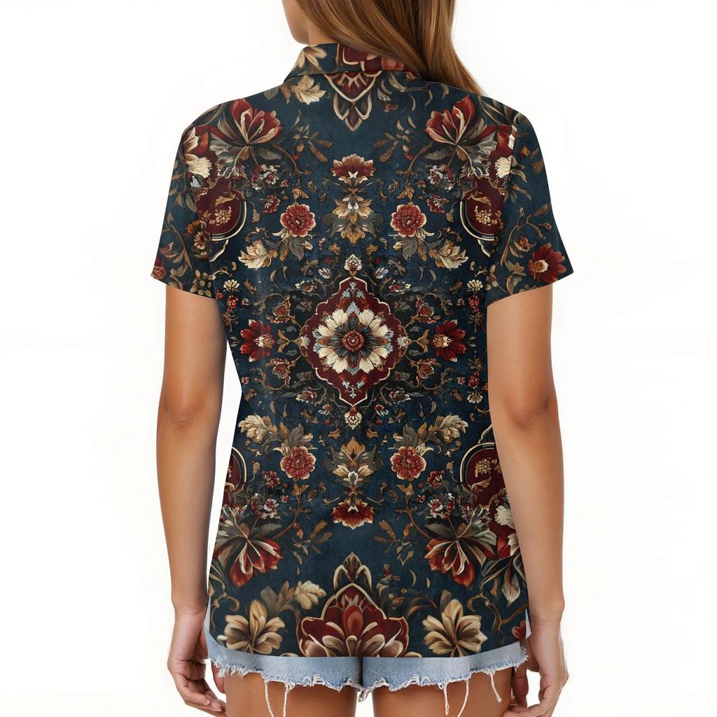 Women's Fashion Casual Lapel Short Sleeve Print Shirt Women's Button Up Tops