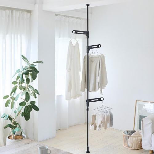 HEIAN SHINDO Indoor Clothes Drying Rack, 3-Tier, Matte Black, Mounting Height 190-300cm, Total Weight Capacity 10kg, TMH-73BK, Heian Shindo Kogyo