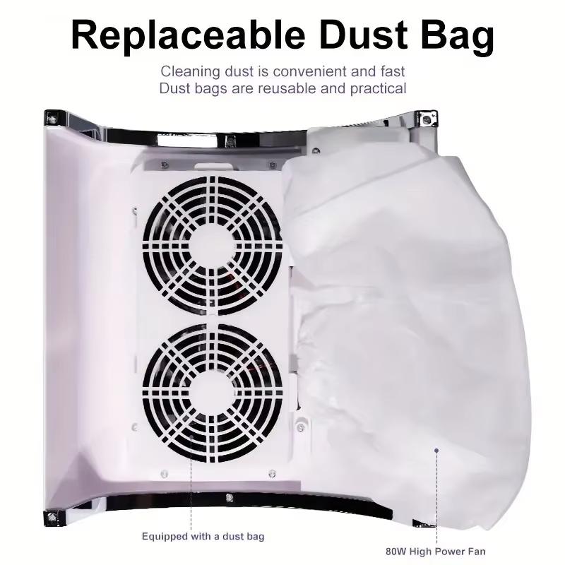 Professional Nail Vacuum Cleaner Nail Salon Dust Mat Low Noise U-Shaped Nail Dust Collector Nail Supplies Plus 2 Dust Bags