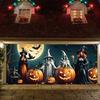 Halloween Garage Banner - Witch and Skeleton Pattern, Bright Polyester Fiberdjh
