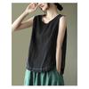 Solid Color Cotton and Linen Embroidered Vest T-shirt Women's Summer Loose Casual Sleeveless Top
