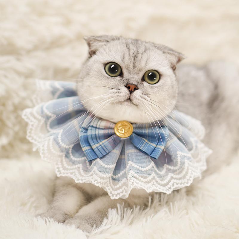 1PC Cute Pet Lace Bib Pink Plaid Ribbon Dog Cat Bowtie Collar Necklace Decoration Organza Cotton Gauze Bibs Pet Accessories