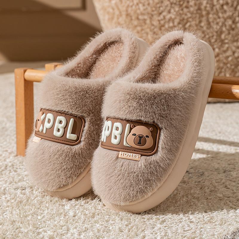 Cotton slippers women's autumn and winter indoor home thick bottom velvet to keep warm cute bear couple plush cotton drag men