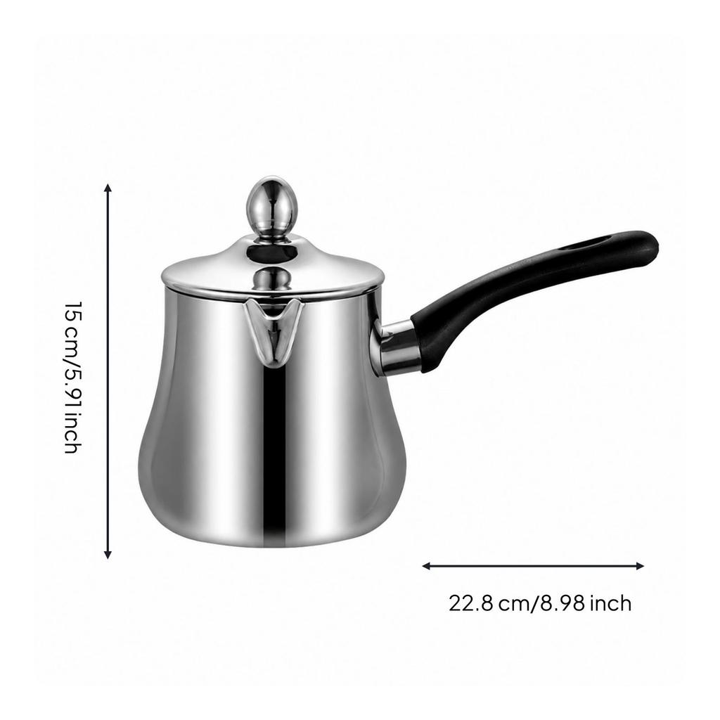 Polished Silver Stainless Steel Coffee and Tea Pot with Black Handle Controlled
