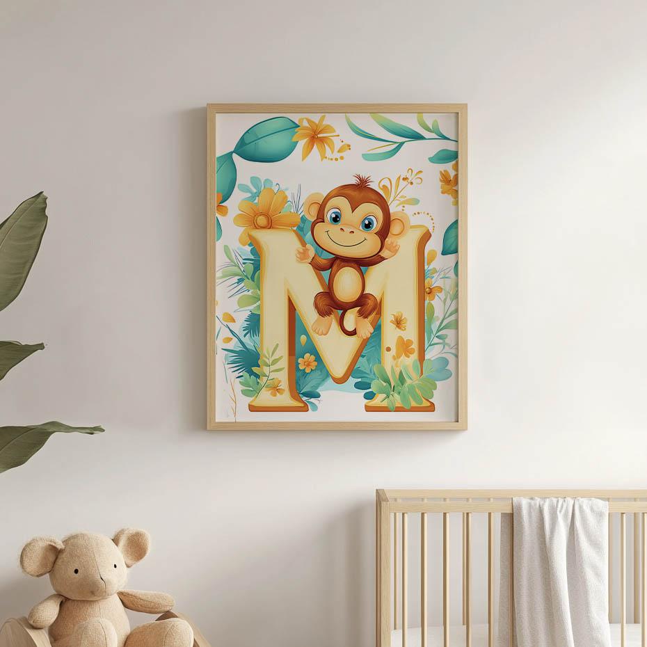 Affisch Glad Apa På Bokstaven "M" Affisch Glad Apa På Bokstaven "M", 30X40 Cm, Utan Ram, Premiumduk På Spännram