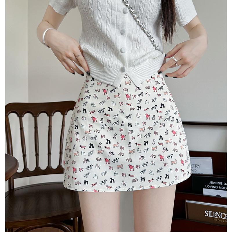 Cartoon printed midi skirt for women high waisted A-line short skirt anti slip skirt hip hugging skirt