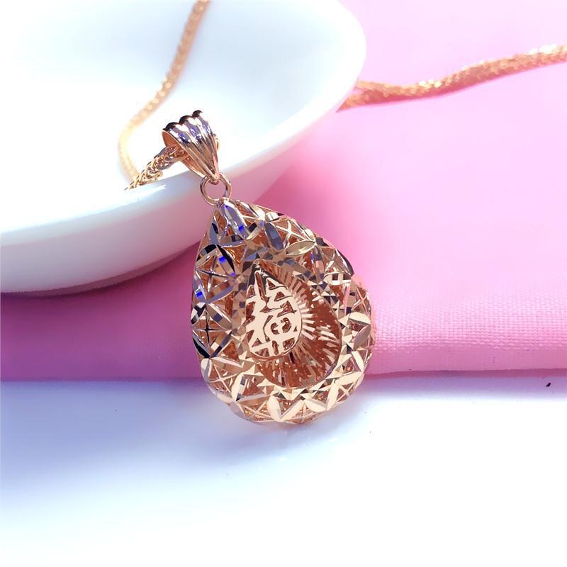 Purple Gold Three-Dimensional Water Drop Pendant, Simple Rose Gold-Plated Temperament Fashion Necklace
