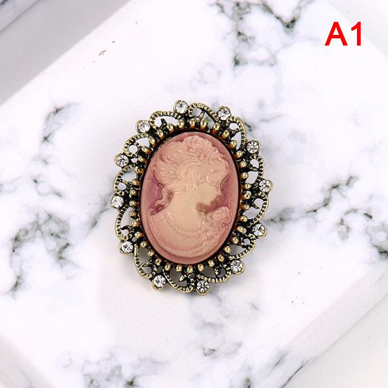 Vintage Gothic Style Head Statue Cameo Brooch Rhinestone Brooch For Women