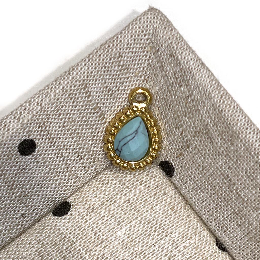 3Pcs, Natural Stone Teardrop Faceted Pendant 11x15mm Golden Bezel Frame Charm for DIY Necklace Jewelry Making