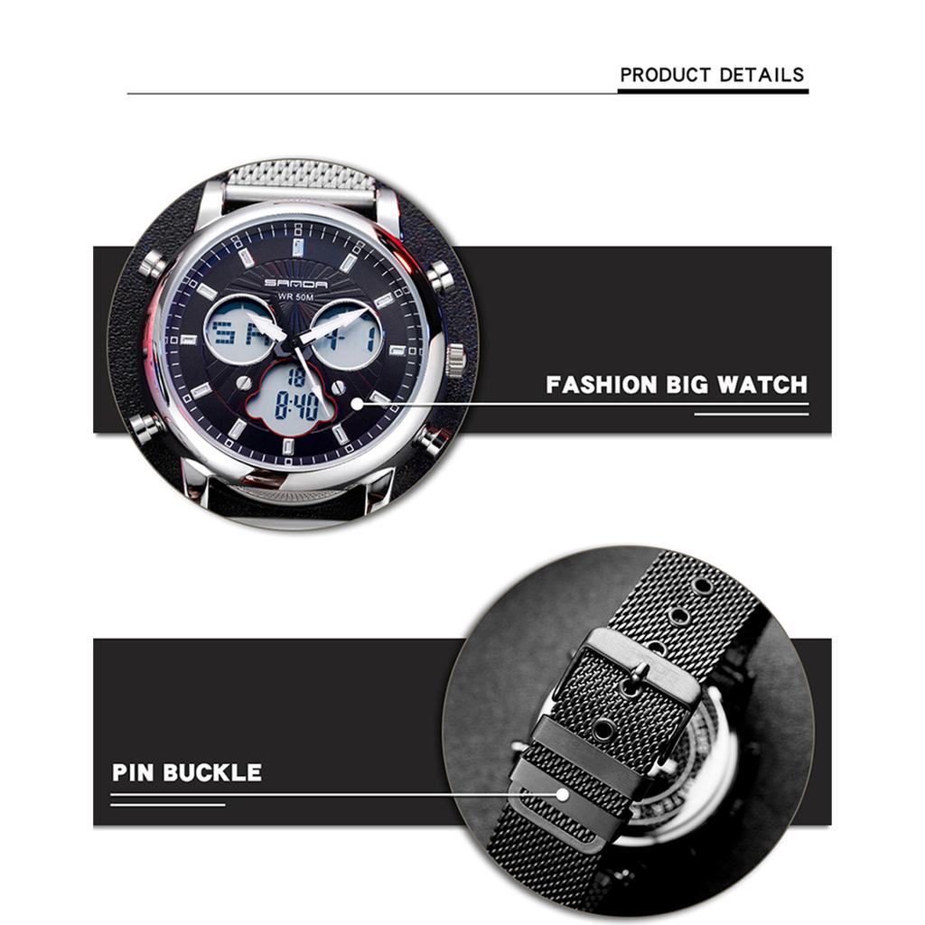 SANDA Simple Trend Watch Male Student Fashion Double Electronic Watch Digital Sports Waterproof Watch
