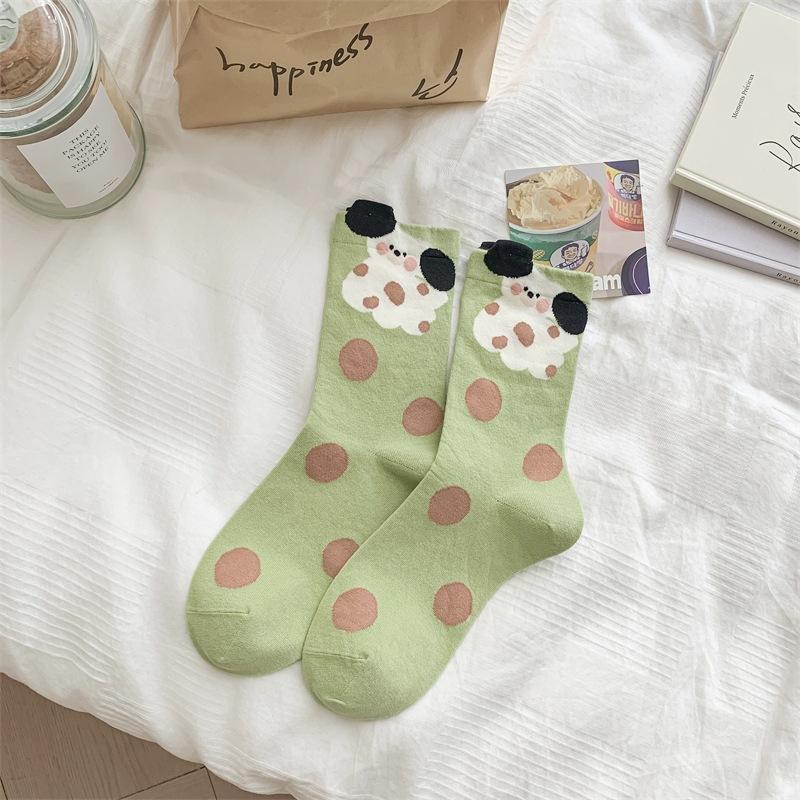 Three-Dimensional Cartoon Animal Socks Medium Tube Socks Hand-Painted Tide Socks Girl Dot Color Matching Pure Cotton Boneless Socks