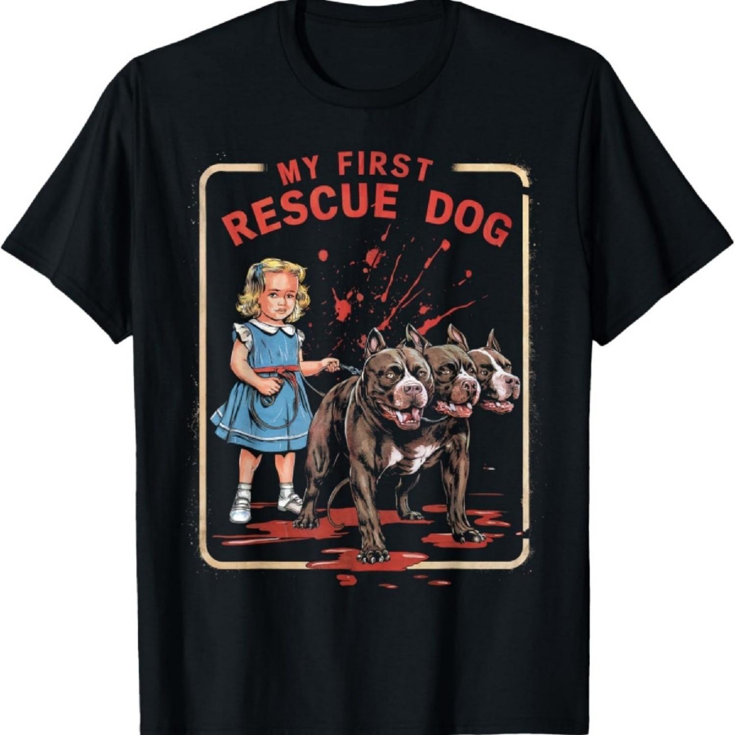 Vintage Horror Movie Lover Retro Halloween Shirt Rescue Dog T-Shirt S