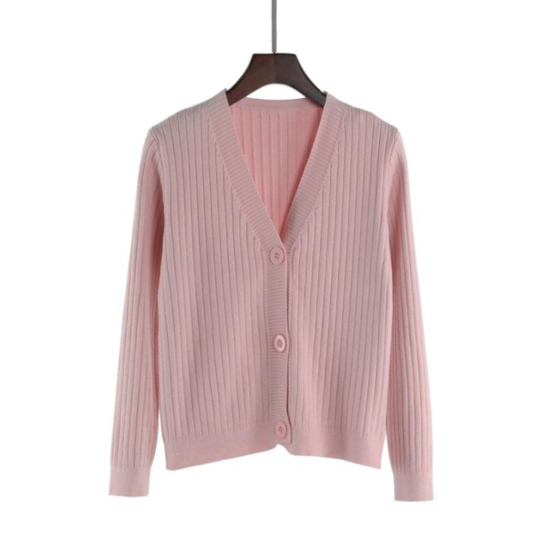 Loose and versatile V-neck knitted cardigan autumn sweater with temperament long-sleeved high-waisted short jacket tide