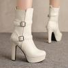 Side Zipper Belt Buckle Medium Boots Water Platform Thick Bottom High Heel Boots Knight Boots 40-50 Large Size Boots
