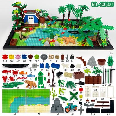 400321 sobrevivência na selva pequenas partículas montadas blocos de construção cena brinquedo animal crocodilo urso camarão peixe brinquedo das crianças