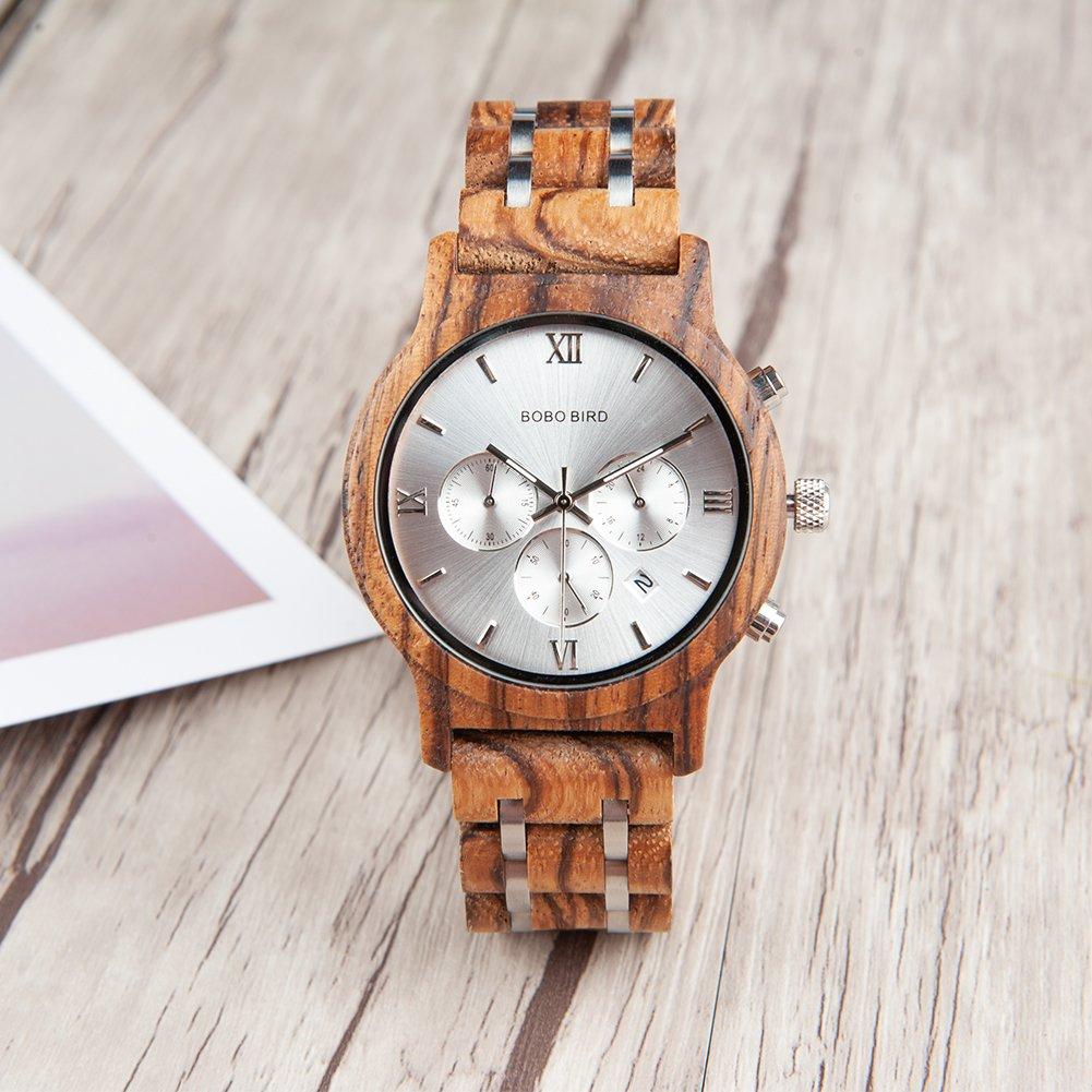 BOBO Bird Wood Watch Luxury Wood Metal Strap Chronograph Date Display Quartz Watch Versatile Watch Metal White Men's Men's