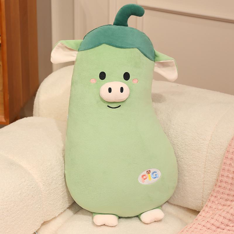 Süßes Auberginen-Schwein Plüschtier Lila Und Grüne Farben Mit Schweinegesicht Und Blätterkappe Weich Gefüllt Kawaii Kreativ Warm Süß 40cm