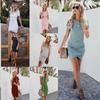 Elegant Womens Asymmetric Bodycon Short Sleeve Holiday Summer Party Mini Dress