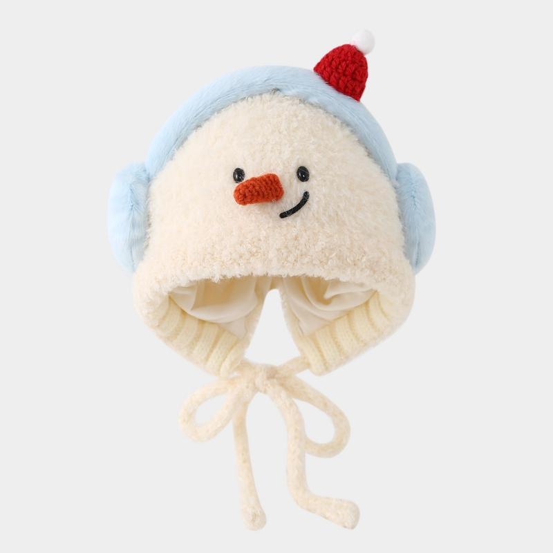 Cute Animal Thicken Warm Ear Protection Cap Kids Lacing Hat Outdoor Cold-proof Toddler Winter Knitted Plush Earmuffs Beanie